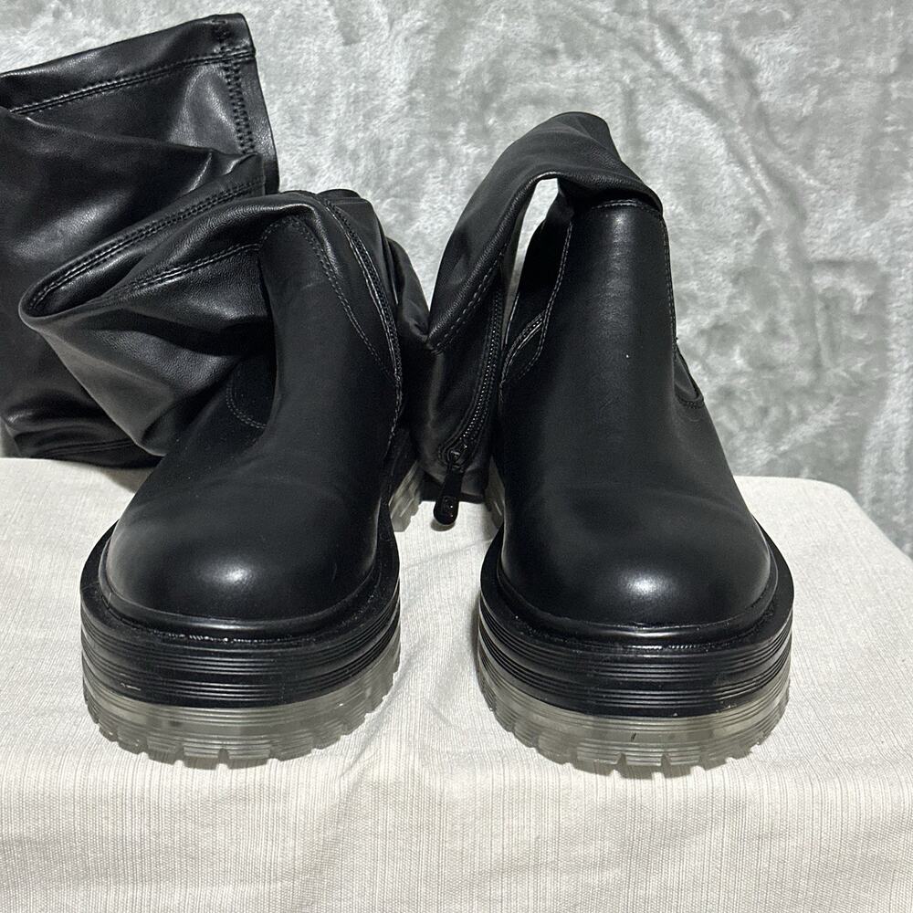 Azalea Wang Europlatform Vegan Leather Thigh High Lugg Boots Womens 8.5 Black - Picture 8 of 10